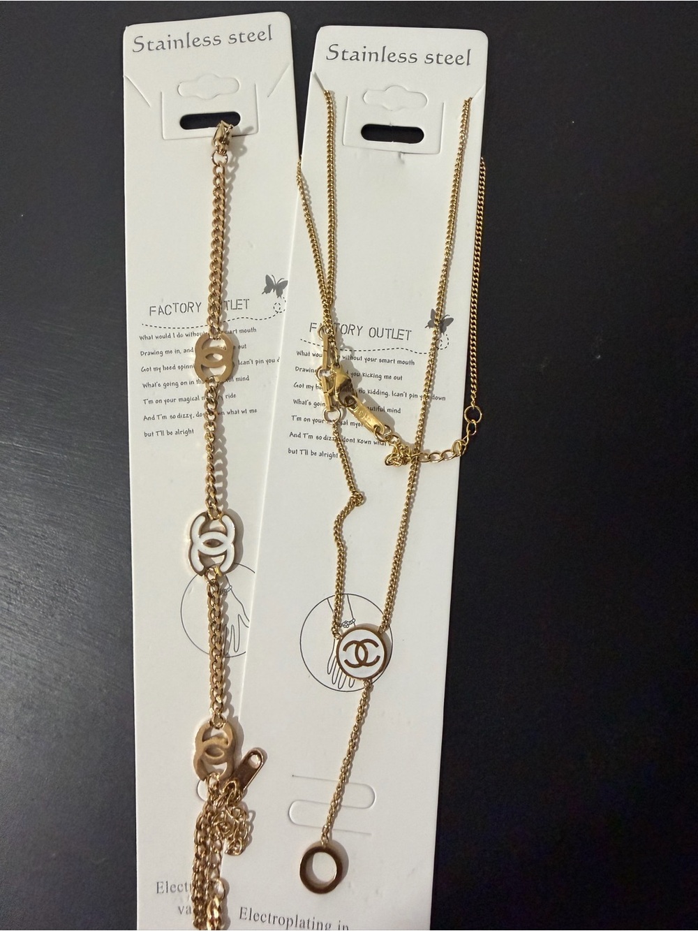 Gold-Tone Interlocking CC Circle Pendant Necklace and Bracelet Set